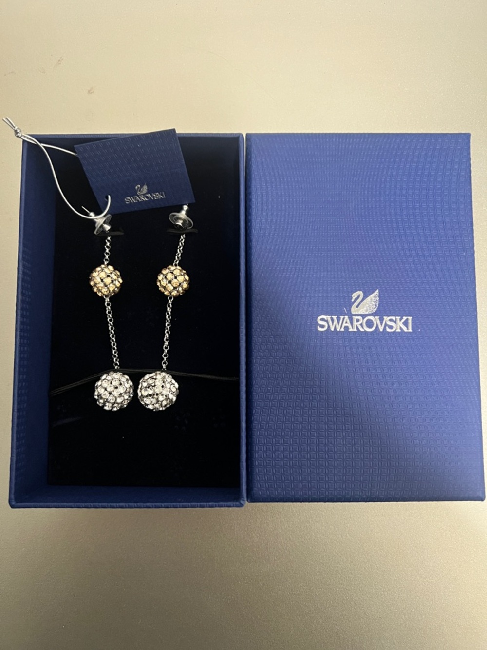 NIB Swarovski Retired Pin-Up Pierced Crystal Cluster Ball Dangle Drop Earrings